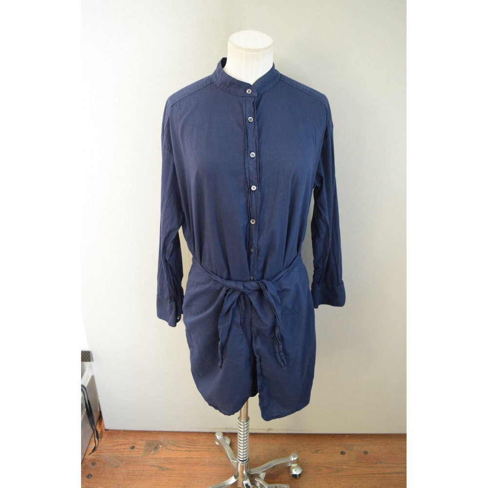 Xirena Arly Shirt Dress XS Navy Blue Cotton Tie Waist Long Sleeve Women Coastal